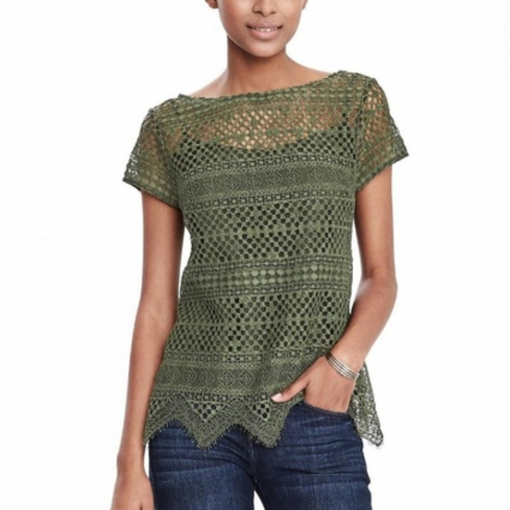 Banana Republic Green Crochet Short Sleeve Top
